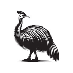 Cassowary Silhouette - Minimalist Cassowary Vector - Black and White Cassowary art - Illustration of Cassowary.