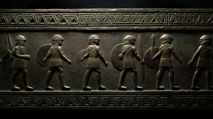 Enigmatic Metalwork Patterned Warriors Godlike Figures Intricate Designs Ancient Armor Mythical Guardians Powerful Artwork Symbolic Imagery Fierce Protection Unseen Realms lowercase
