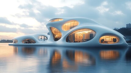 Obraz premium Floating architectural marvel on serene water.