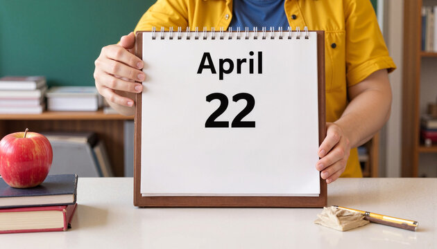 Person holding a calendar marking April 22