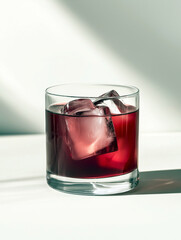 Chilled Hibiscus Elixir: Minimalist Film-Style Cocktail with Ice Cubes

