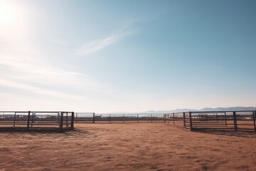minimalistic rodeo scene with arena and enclosure showcasing simplicity and plenty of copy space