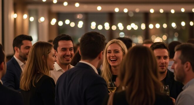 A lively group of friends enjoys a night of laughter and camaraderie at a social event.