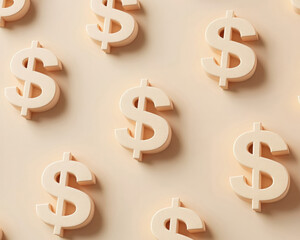 3D dollar symbols on beige background.