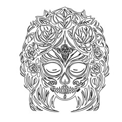 Floral Skull Line Art for Coloring and Design