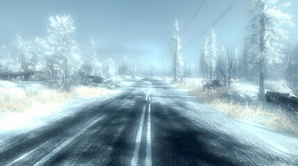 Snowy Winter Road Through Forest