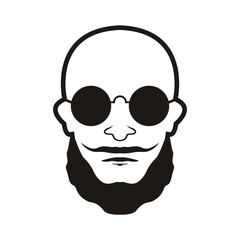 Bald Man Face  beard and mustache with Black glasses face icon vector illustration template design
