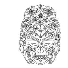 Elaborate Line Art Floral Skull Design