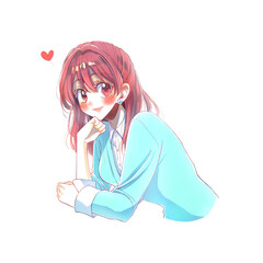 頬杖をつくカメラ目線の女性　笑顔　恋