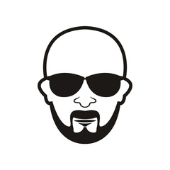 Bald Man Face  beard and mustache with Black glasses face icon vector illustration template design