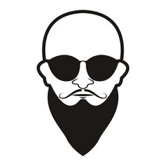 Bald Man Face  beard and mustache with Black glasses face icon vector illustration template design