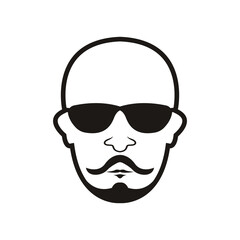 Bald Man Face  beard and mustache with Black glasses face icon vector illustration template design