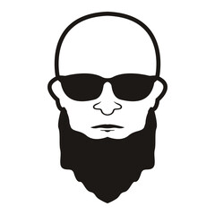 Bald Man Face  beard and mustache with Black glasses face icon vector illustration template design