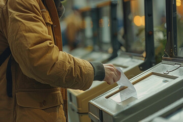 AI generated image of a person putting a bulletin into the voting box
