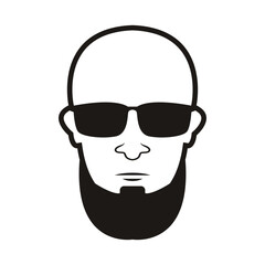 Bald Man Face  beard and mustache with Black glasses face icon vector illustration template design