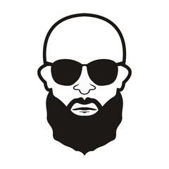 Bald Man Face  beard and mustache with Black glasses face icon vector illustration template design