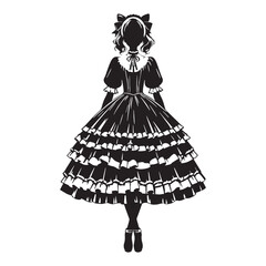 Unique Lolita Dress silhouette, intricate and eye-catching – Lolita Dress illustration – Minimalist Lolita Dress vector – Ladies dress silhouette

