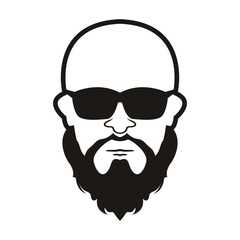 Bald Man Face  beard and mustache with Black glasses face icon vector illustration template design