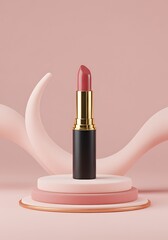 Lipstick on Display Stand with Abstract Background for Beauty Product Promotion
