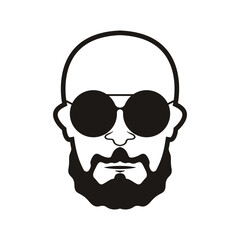 Bald Man Face  beard and mustache with Black glasses face icon vector illustration template design