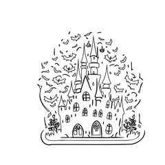 Whimsical Castle Bat Outline for Coloring Pages