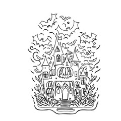 Whimsical Halloween Castle Sketch Illustration