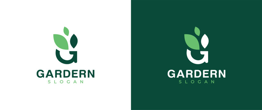 Green garden logo, Letter G Green plant logo, letter g garden, gardening, agriculture vector logo design