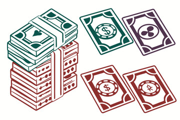set of Money Stack silhouette vector illustration