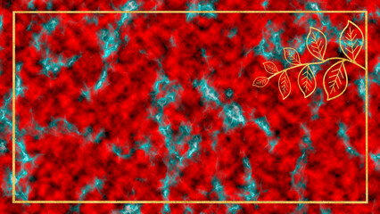 Abstract Red and Teal Background with Leafy Accents for Design