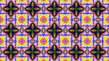 Big red yellow flower with white stars on purple leaves and black orange four leaves