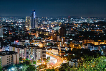 Obraz premium Hotel lights and business houses from Pattaya city thailand which is a nightlife destination