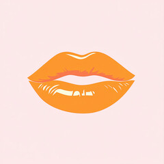 Bold Minimalist  Orange Lipstick Lips on Soft Pink Background in Flat Illustrator Style.

