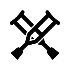 Crutch icon. Attribute of treatment or fracture. Symbol of injury or risk, danger or illness. Support for a disabled or sick person.