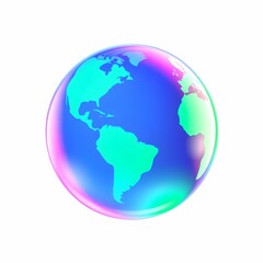 planet Earth, colorful gradient, holographic, iridescent, glowing, vibrant, digital art, 3D render, global, spherical, blue and green continents