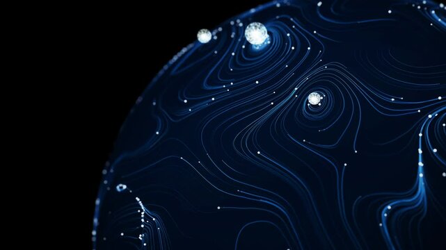 Abstract 3d sphere with interconnected lines and nodes, symbolizing a  big data futuristic digital network .Digital  Artificial Intelligence  background with particles. 3D wireframe geometric sphere.