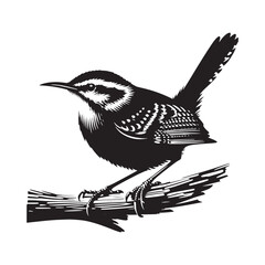 Carolina wren Vector Silhouette - Carolina wren Minimal ART - Illustration of Carolina wren.