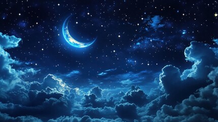 Fototapeta premium A beautiful night sky with a crescent moon and stars atmosphere clouds astronomy.