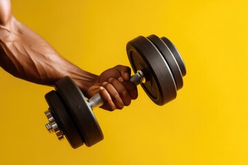 Close-up of a person's arm lifting a dumbbell.