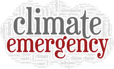 Climate Emergency word cloud conceptual design isolated on white background.