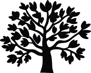 Vector art shows a tree silhouette with leaves, a natural illustration of plant growth