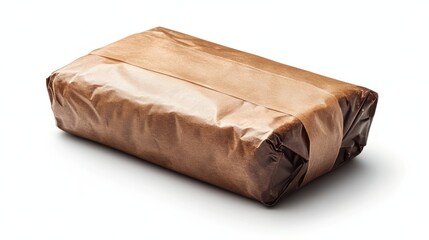 Obraz premium A wrapped chocolate candy bar isolated on a pure white background, realistic lighting and shadow, ideal for cut-out and compositing