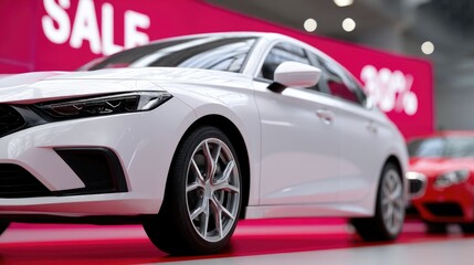 Naklejka premium Promotional Display of Cars at Automobile Showroom