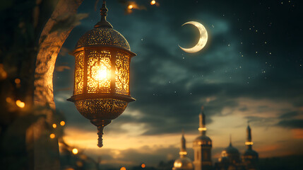 Ramadan Kareem Night Sky Background Template Crescent Moon Stars Ornaments Ideal for Eid Social Media Advertising Campaigns
