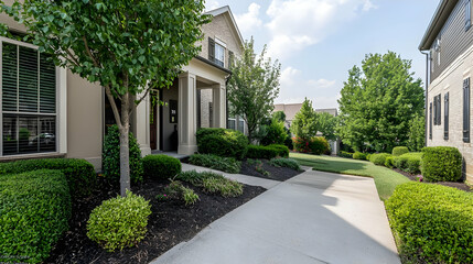 Landscaped Home Exterior With Pathway And Trees