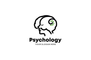 Vector head with brain icon symbol for psychology logo, mind consulting or therapy services