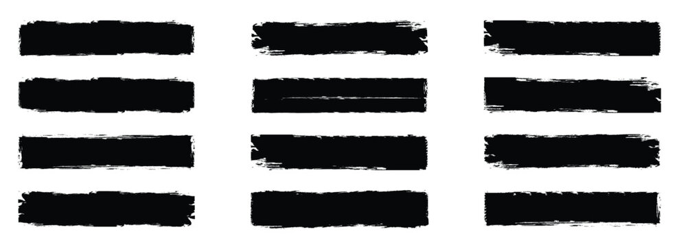 Black set paint, ink brush, brush strokes, box, grungy. Grungy brushes collection. Rectrangle shape brush strokes. Vector collection of artistic grungy black paint hand made creative brush stroke set.