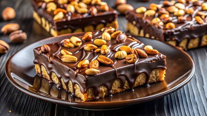 Rich chocolate fudge displayed on fancy plate vector illustration