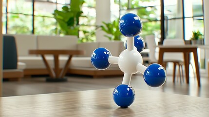 Naklejka premium Molecular model on wooden table in modern interior