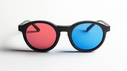 A pair of 3D glasses isolated on a pure white background, realistic lighting and shadow, ideal for cut-out and compositing