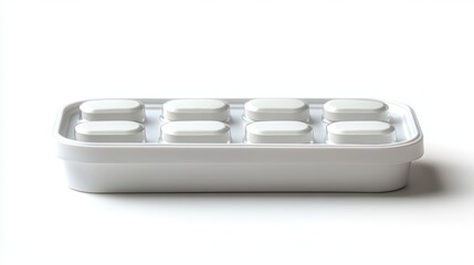 A medicine pill organizer box isolated on a pure white background, realistic lighting and shadow, ideal for cut-out and compositing
